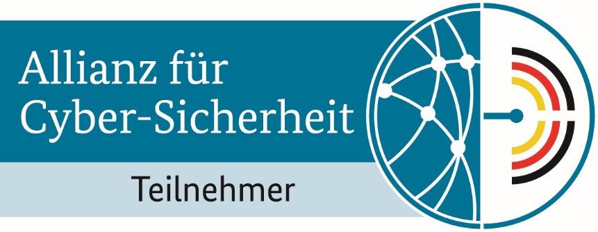Logo der Allianz für Cyber-Sicherheit mit dem Text "Teilnehmer" und einem stilisierten Symbol.